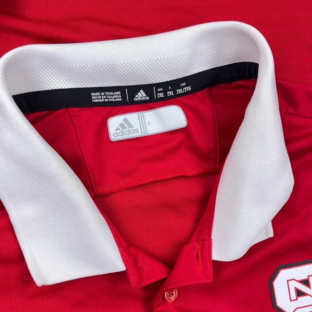 NC State Wolfpack Polo Shirt Men XXL 2XL‎ Red White Adidas Performance Wicking